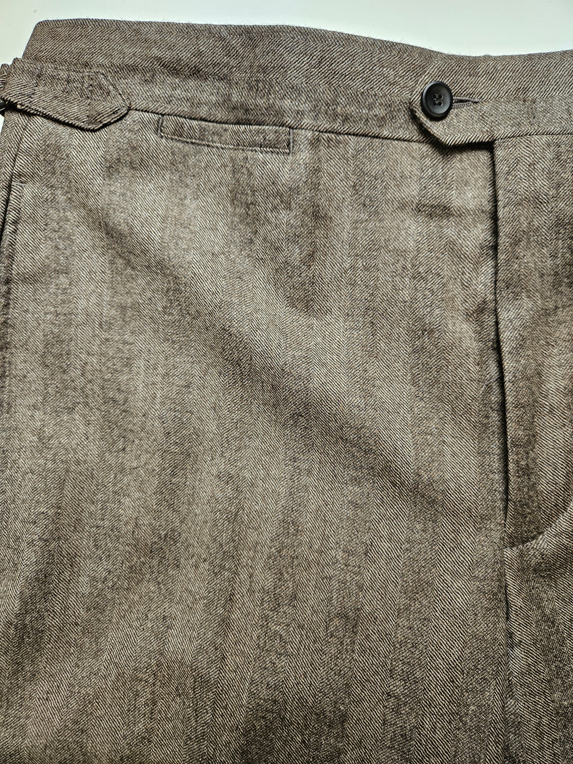 Germano 1952 Virgin Wool trousers in Tobacco with waist band buckle.