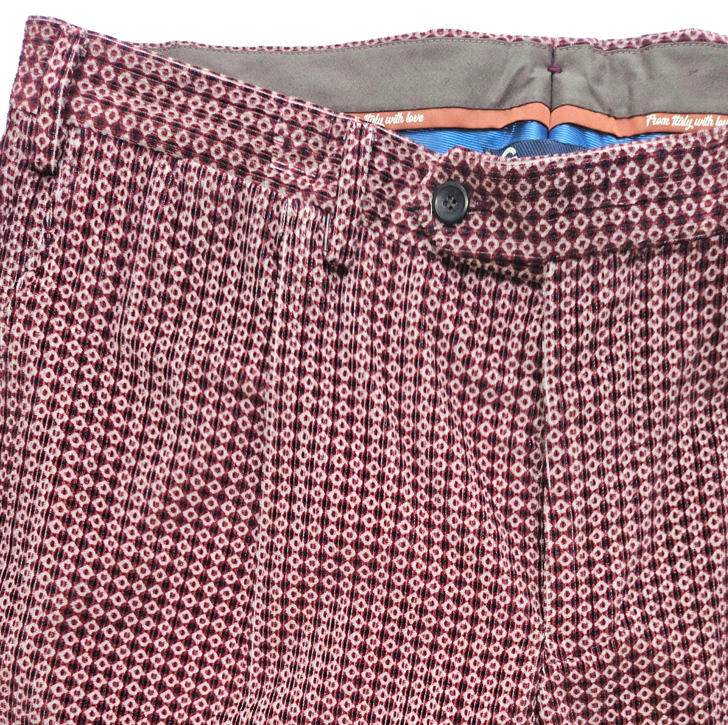 Germano 1952, 100% cotton red trousers with pattern.