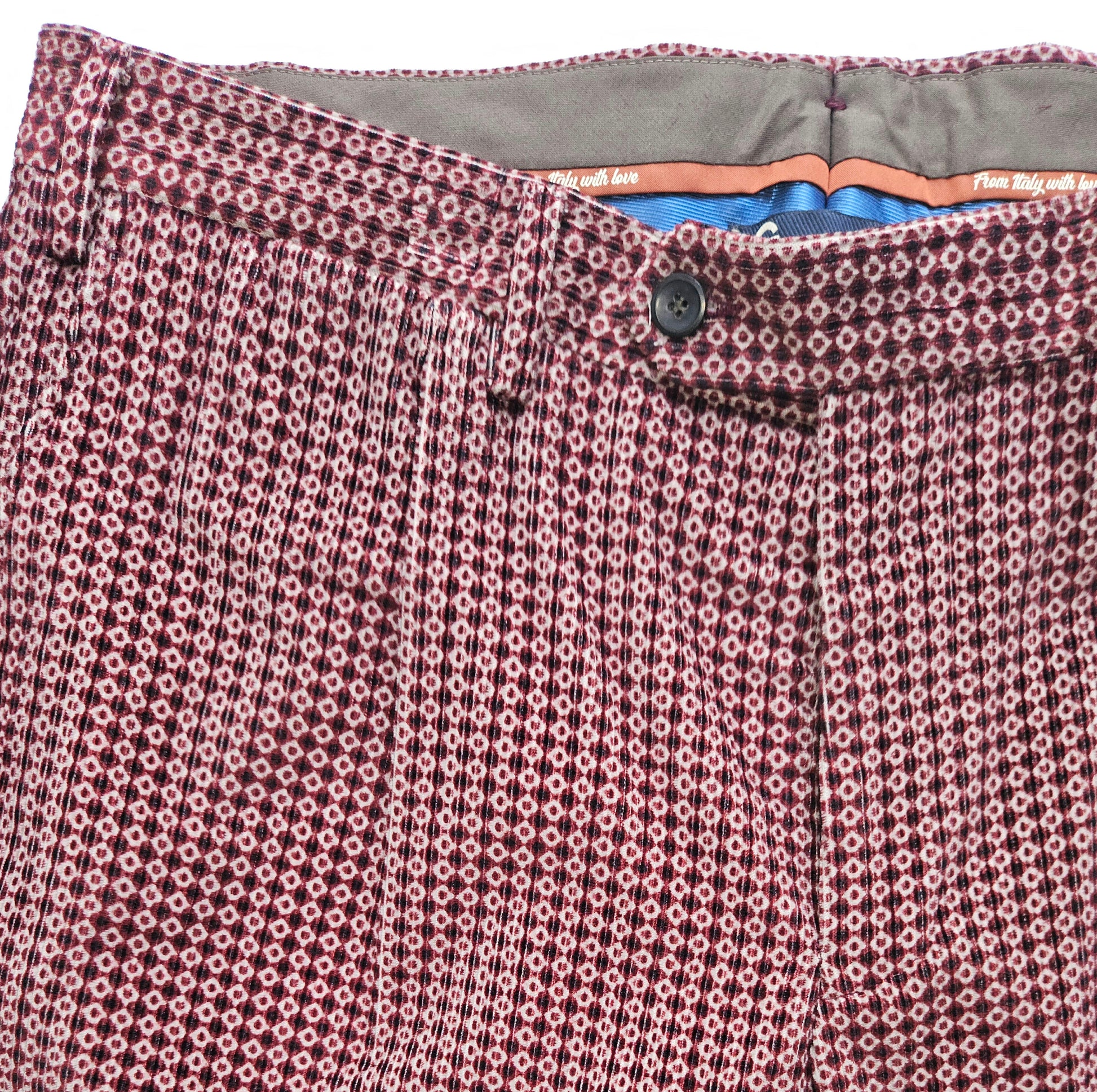 Germano 1952, 100% cotton red trousers with pattern.