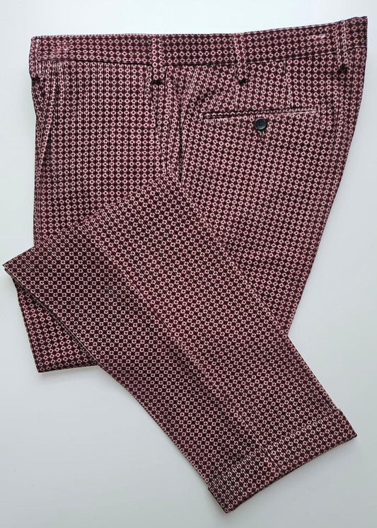 Germano 1952, 100% cotton red trousers with pattern.
