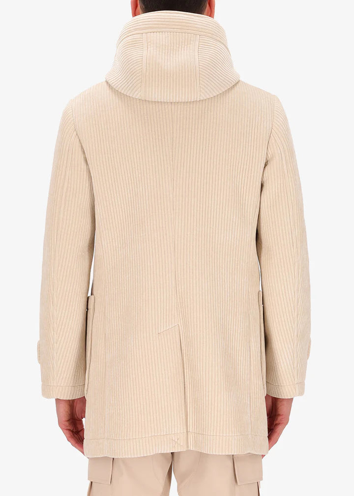 Distretto Coat Montgomery Alba in cream with hood.