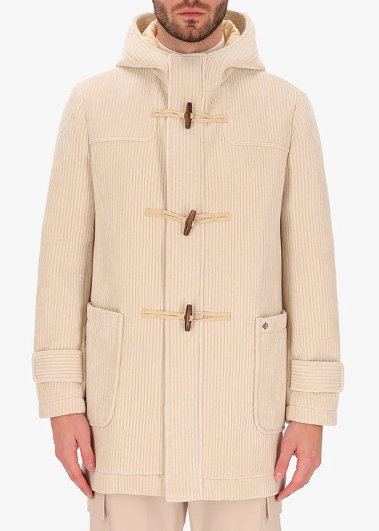 Distretto Coat Montgomery Alba in cream with hood.