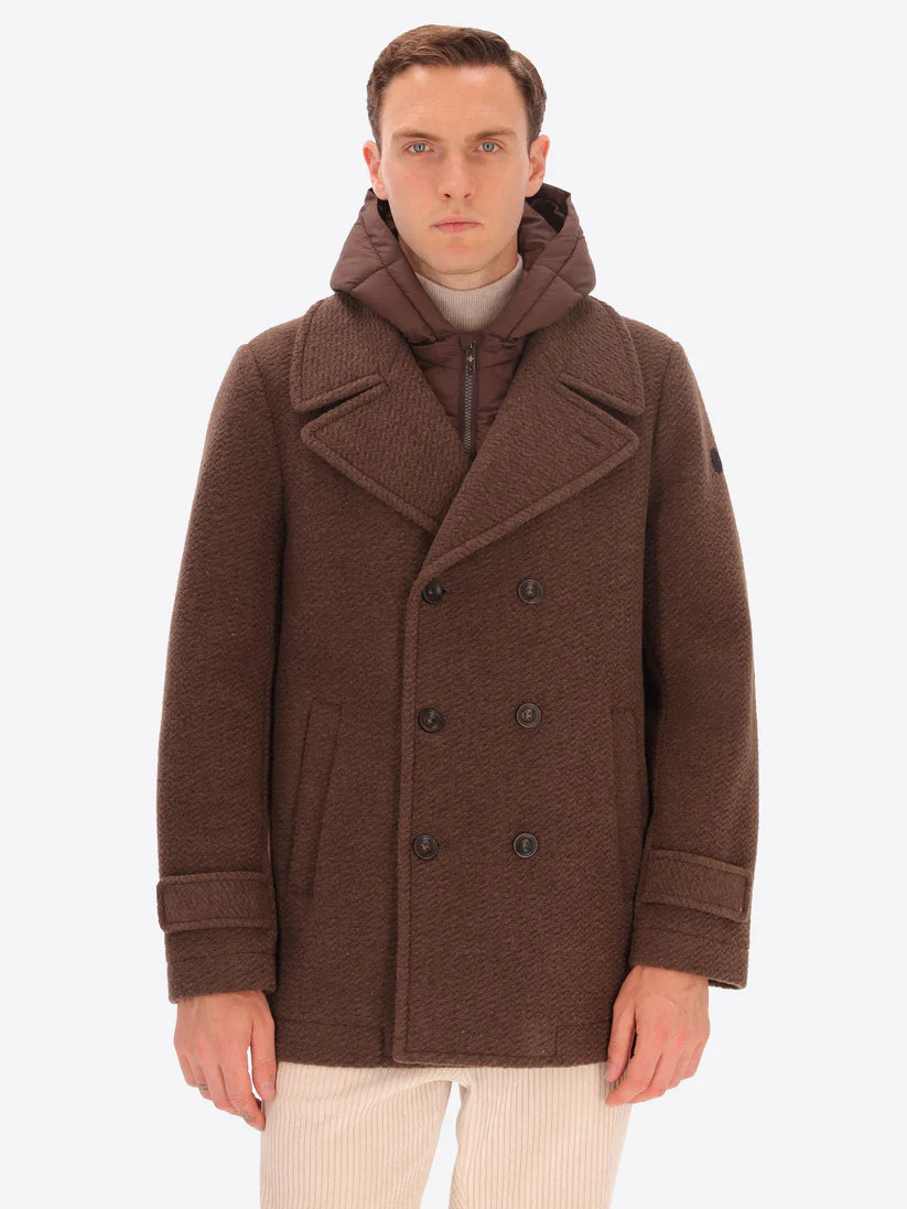 DISTRETTO 12 – BOILED WOOL BLEND PEACOAT PRESTON WITH DETACHABLE HOOD