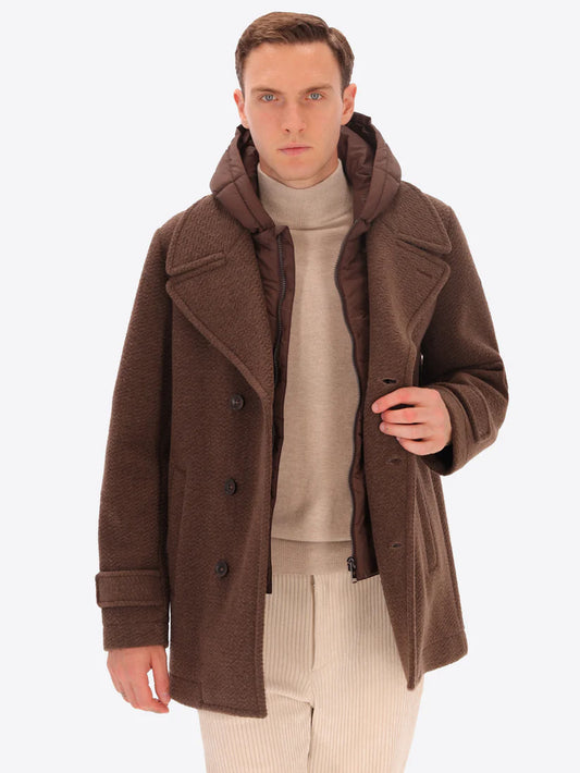 DISTRETTO 12 – BOILED WOOL BLEND PEACOAT PRESTON WITH DETACHABLE HOOD