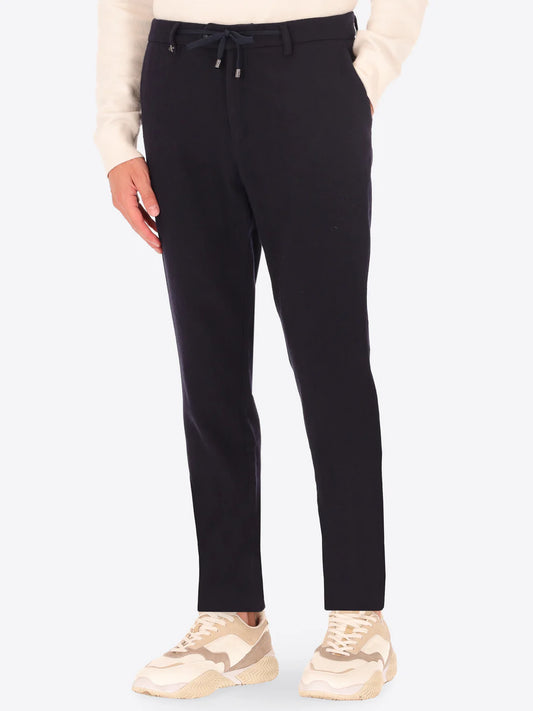 Navy Wool Blend Distretto12 trousers on a male model