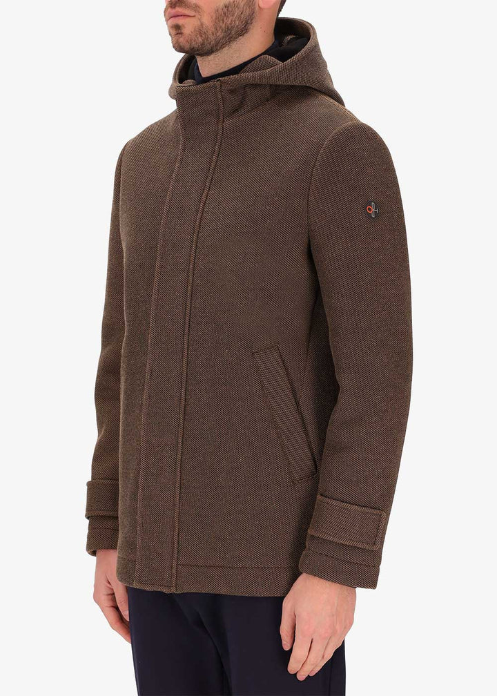 Distretto12 Hooded cruise coat in brown.
