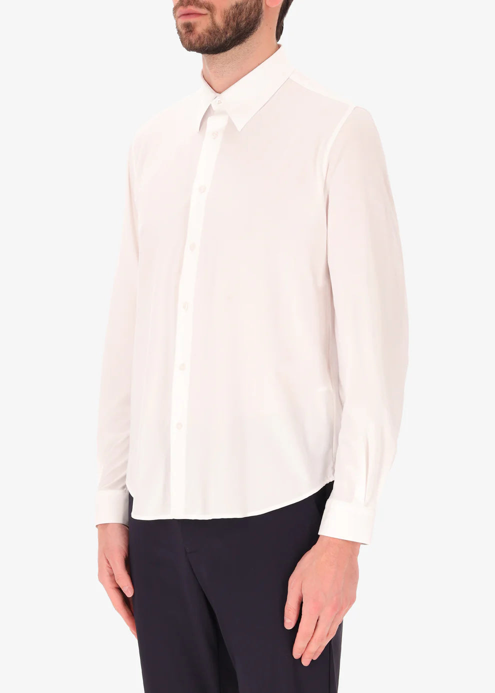 A side facing image of a model wearing Distretto 12 Shirt Tevo.