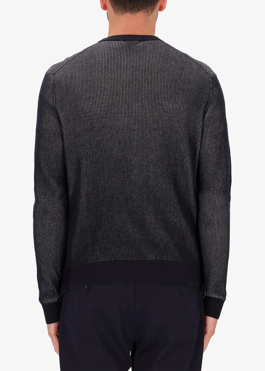Distretto12 crewneck sweater navy with ribbed detail.