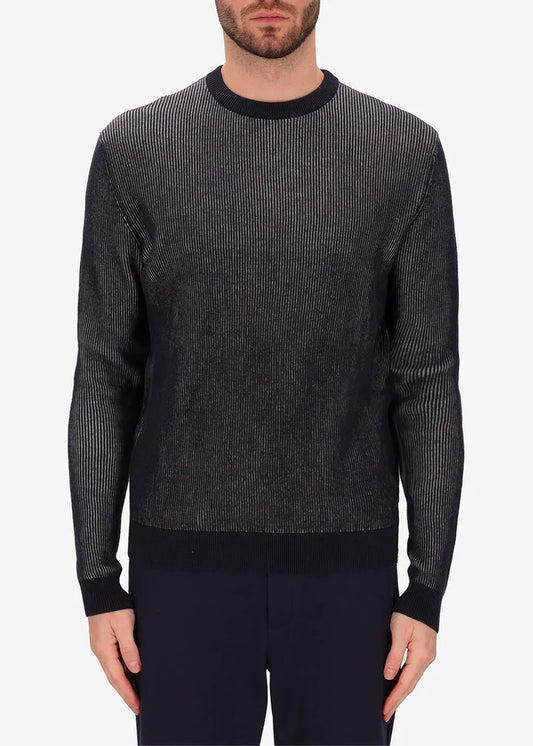 Distretto12 crewneck sweater navy with ribbed detail.