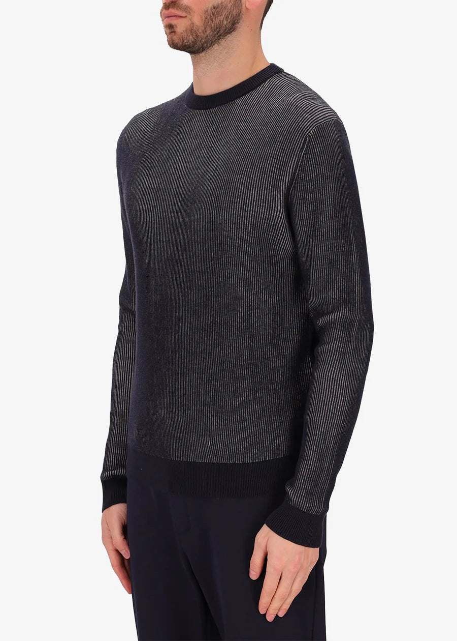 Distretto12 crewneck sweater navy with ribbed detail.