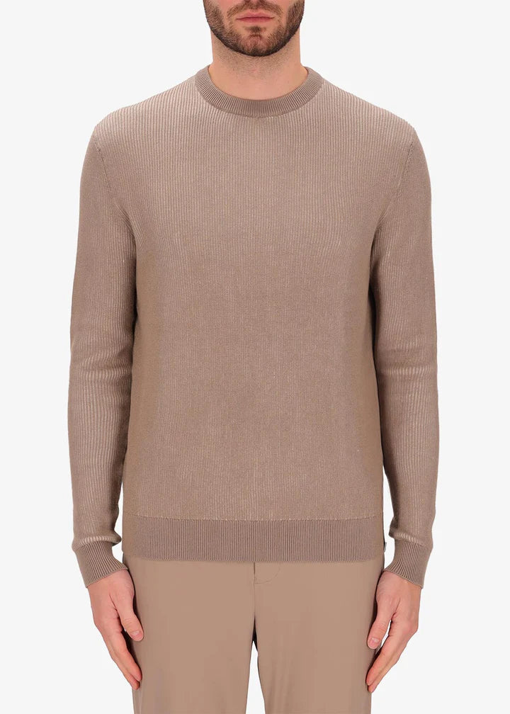 Distretto 12 ribbed crewneck sweater in brown, in cotton blend.