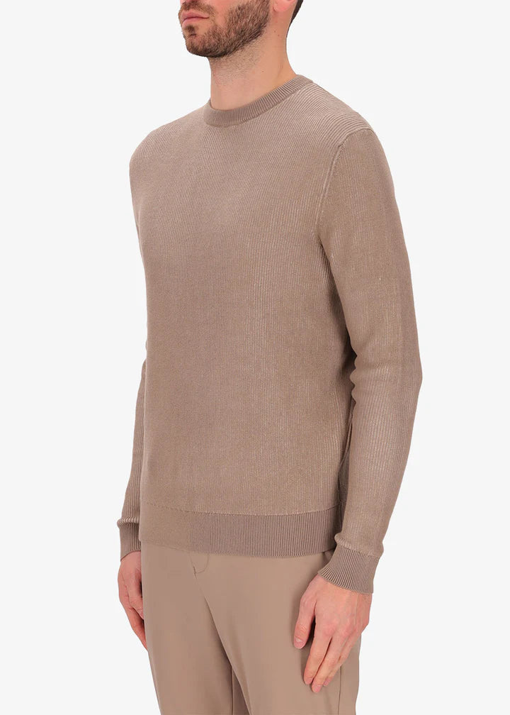 Distretto 12 ribbed crewneck sweater in brown, in cotton blend.