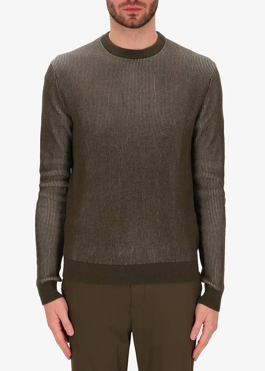 Distretto12 crewneck sweater military with ribbed detail.