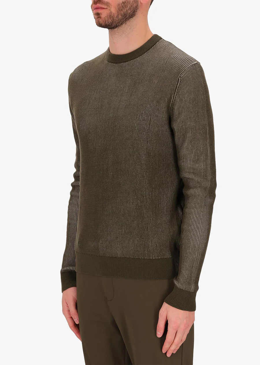 Distretto12 crewneck sweater military with ribbed detail.
