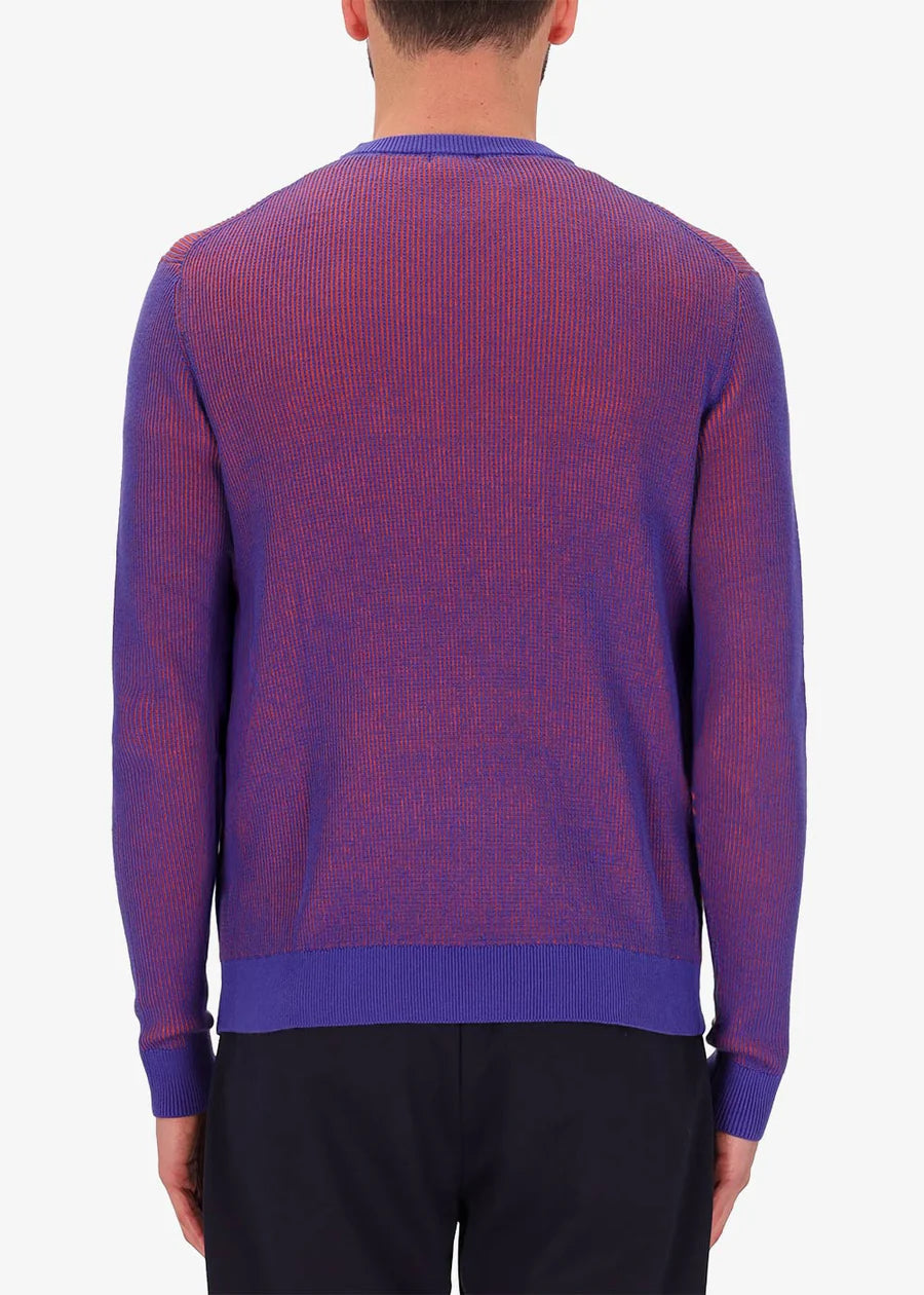 Distretto12 crewneck sweater blue with magenta & ribbed detail.