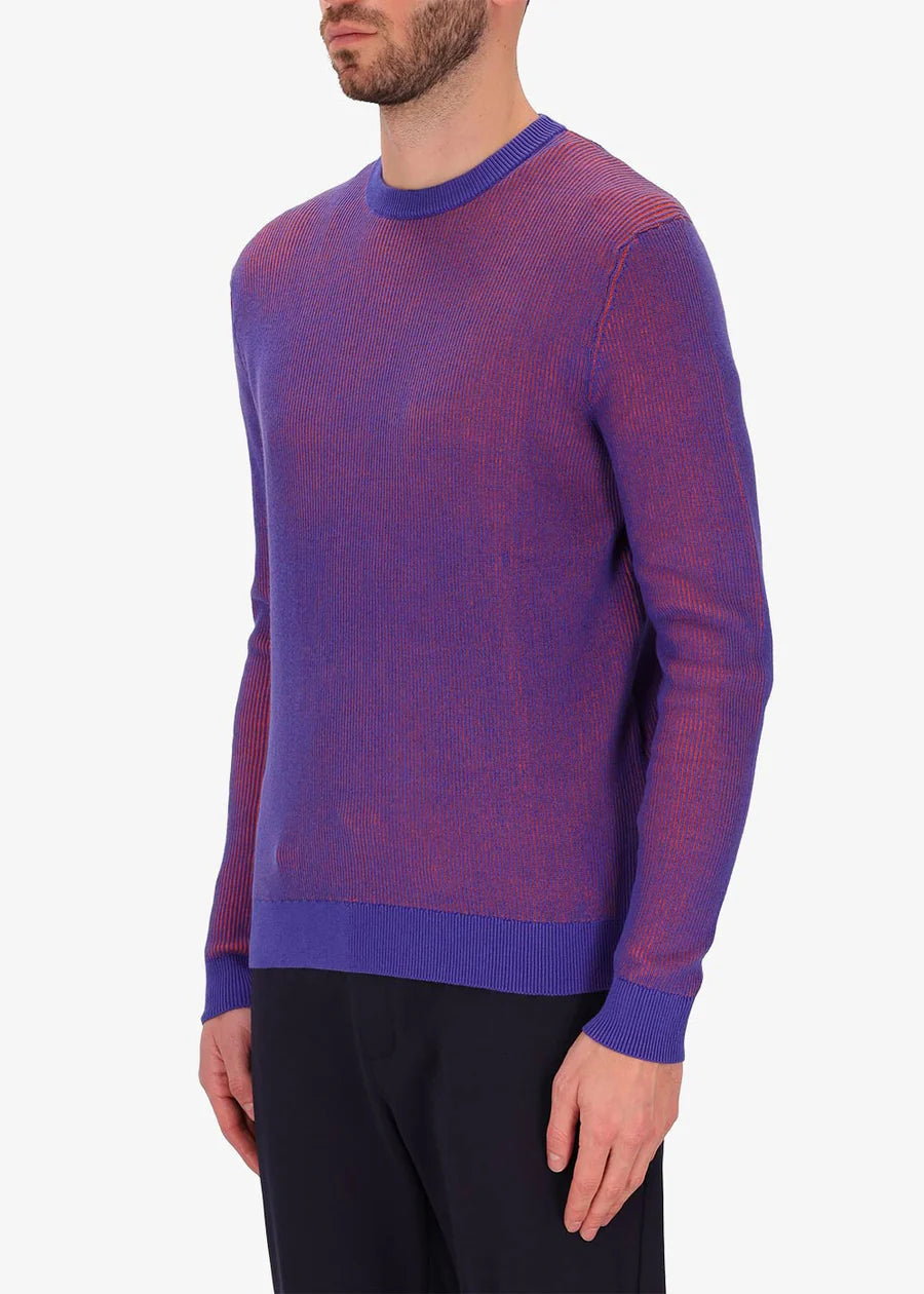 Distretto12 crewneck sweater blue with magenta & ribbed detail.