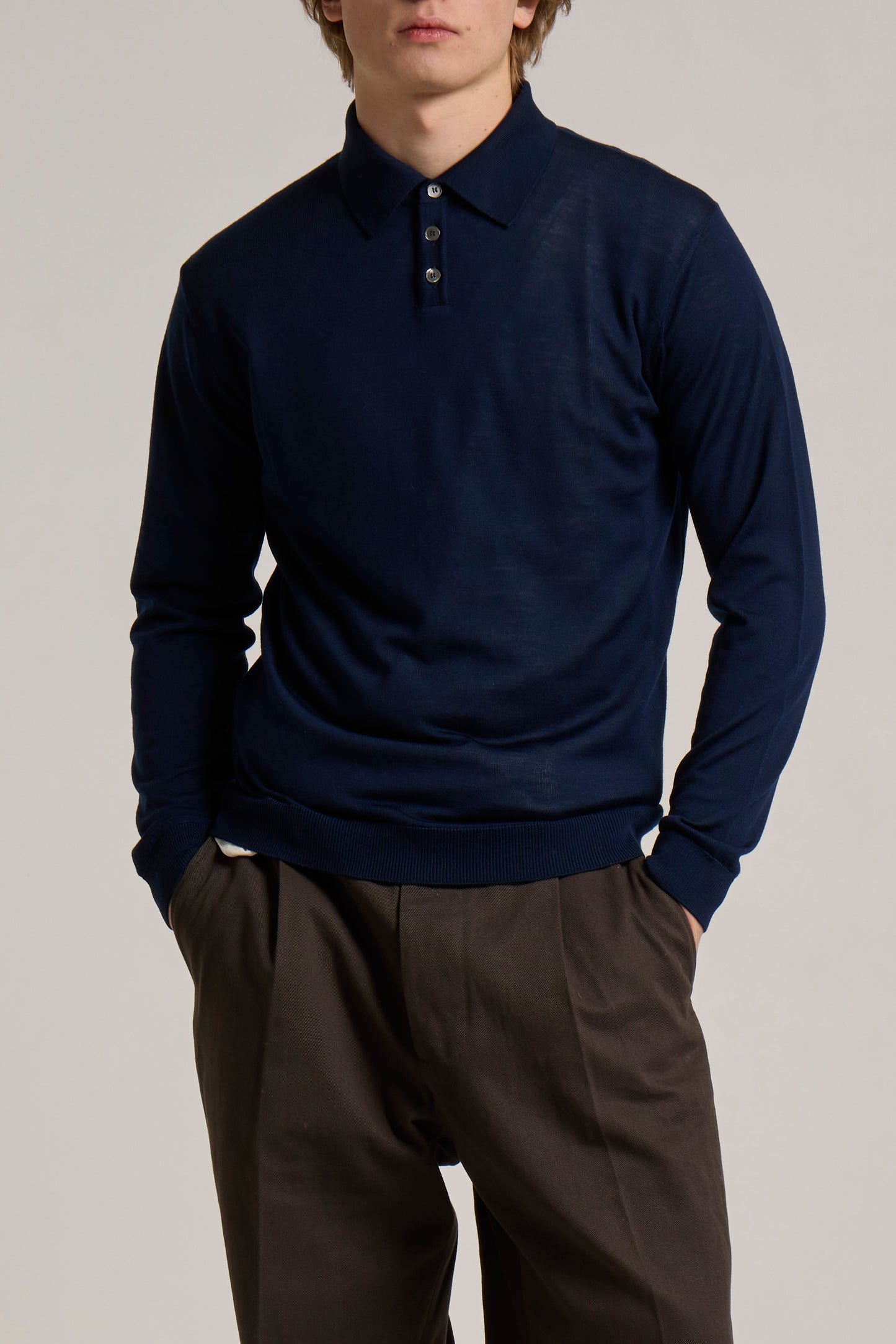 WOOL&CO – THIN EXTRAFINE MERINO WOOL POLO NECK SWEATER WITH 3 BUTTONS