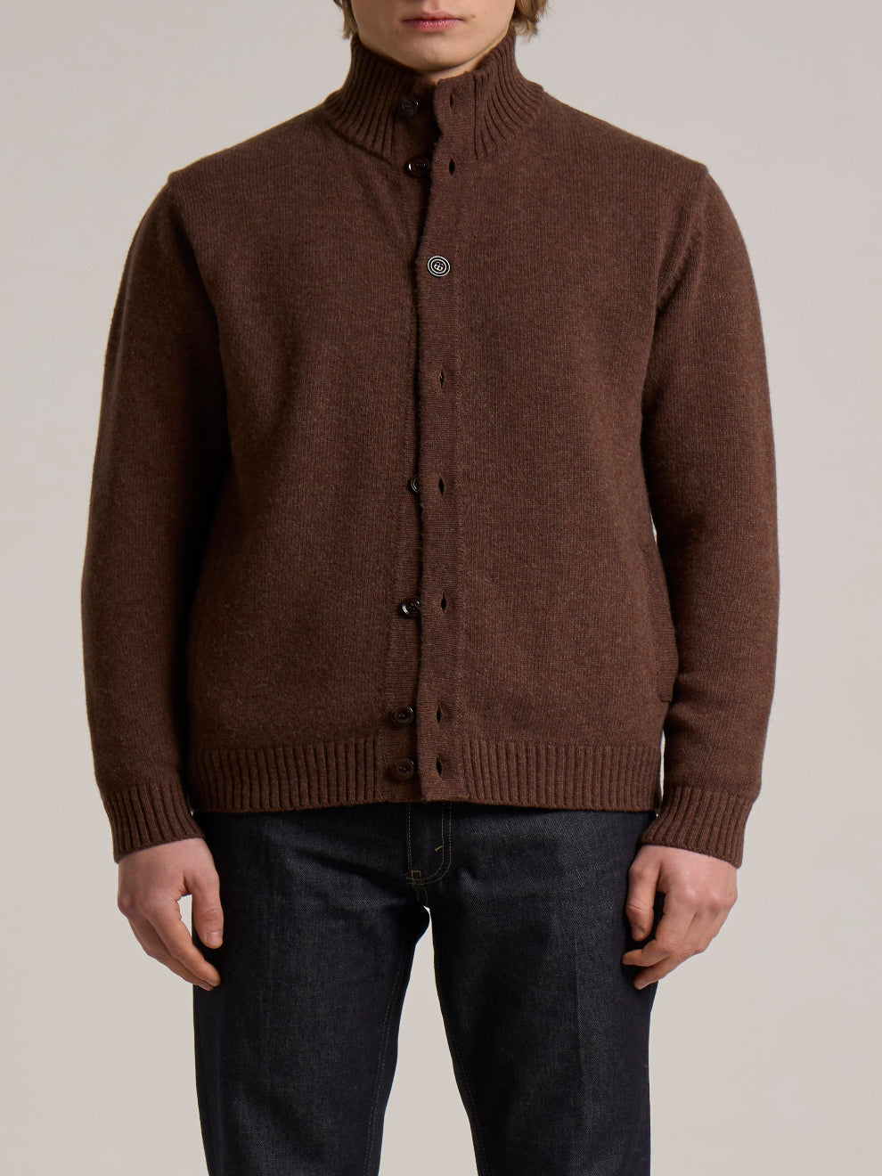 WOOL&CO – LAMBSWOOL HALF NECK JACKET WITH TONE ONE TONE BUTTONS