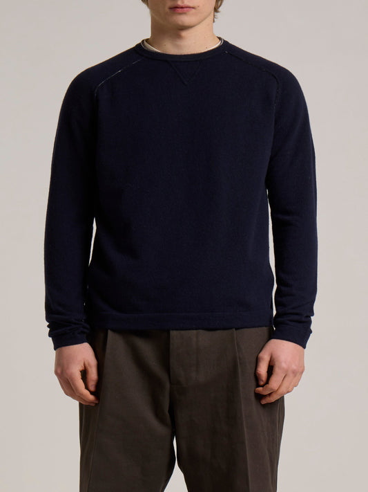 WOOL&CO – LAMBSWOOL CREW NECK SWEATER WITH STRIPED DOUBLE NECK FINISHING