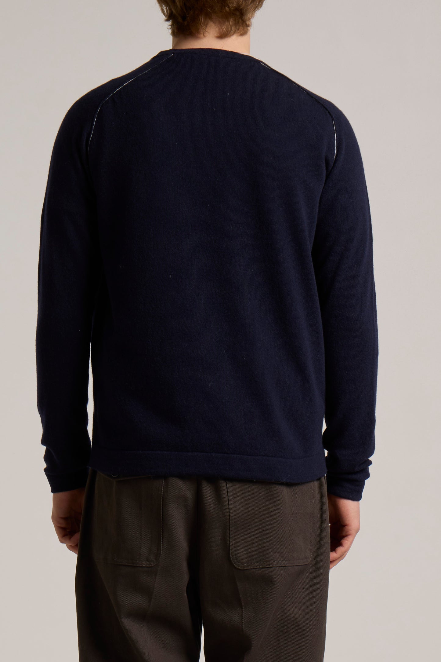WOOL&CO – LAMBSWOOL CREW NECK SWEATER WITH STRIPED DOUBLE NECK FINISHING