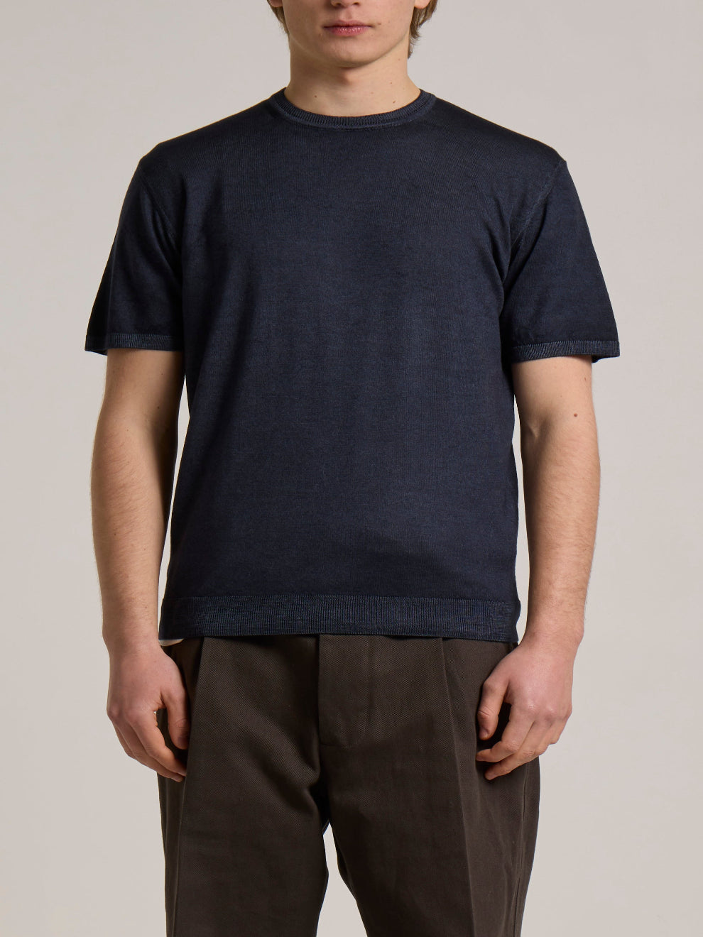 WOOL&CO – THIN EXTRAFINE MERINO WOOL SHORT SLEEVES CREW NECK SWEATER