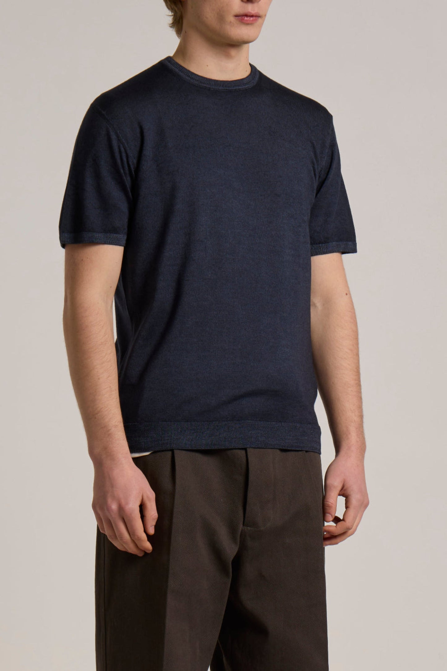 WOOL&CO – THIN EXTRAFINE MERINO WOOL SHORT SLEEVES CREW NECK SWEATER