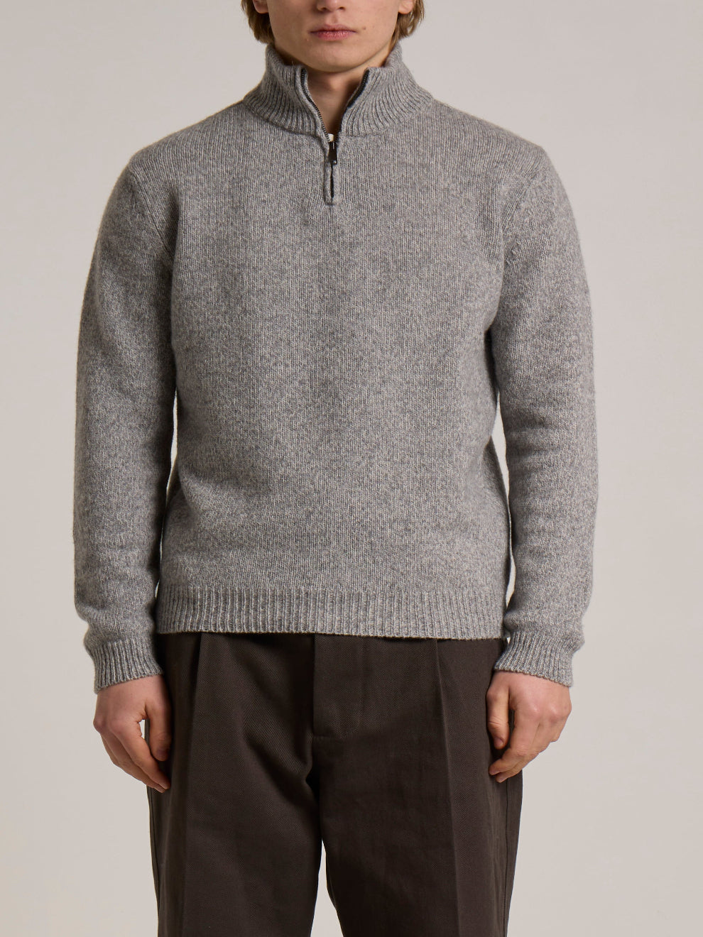WOOL&CO – LAMBSWOOL SIGNLE JERSEY ZIPPED HALF NECK SWEATER