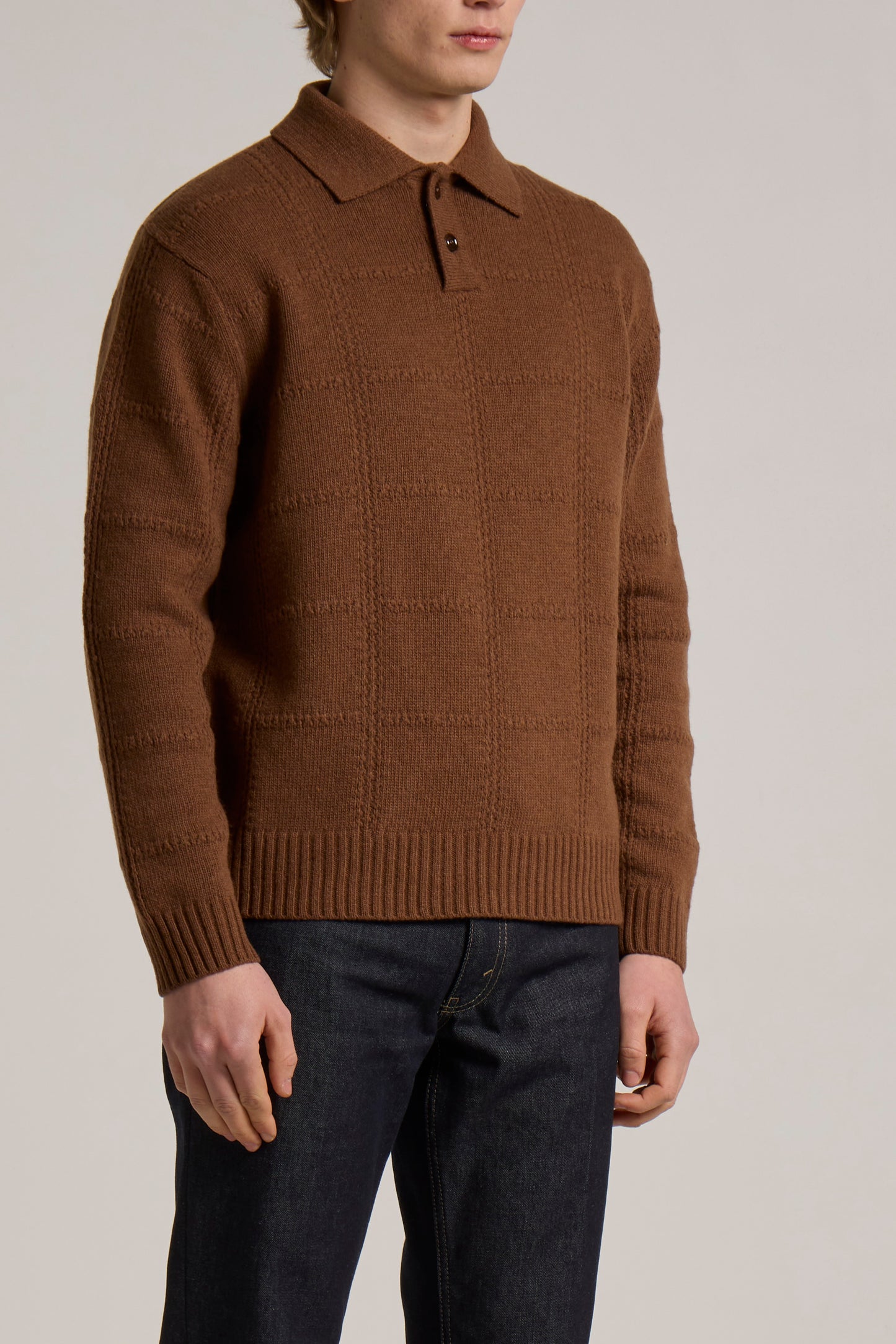 WOOL&CO – WOOL CHECKERED KNITTED POLO NECK SWEATER