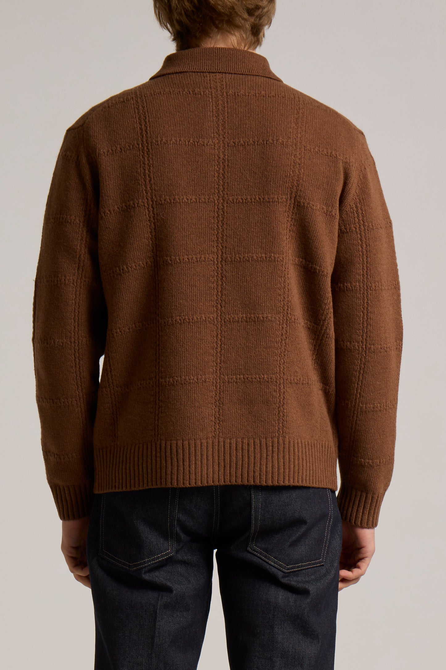 WOOL&CO – WOOL CHECKERED KNITTED POLO NECK SWEATER