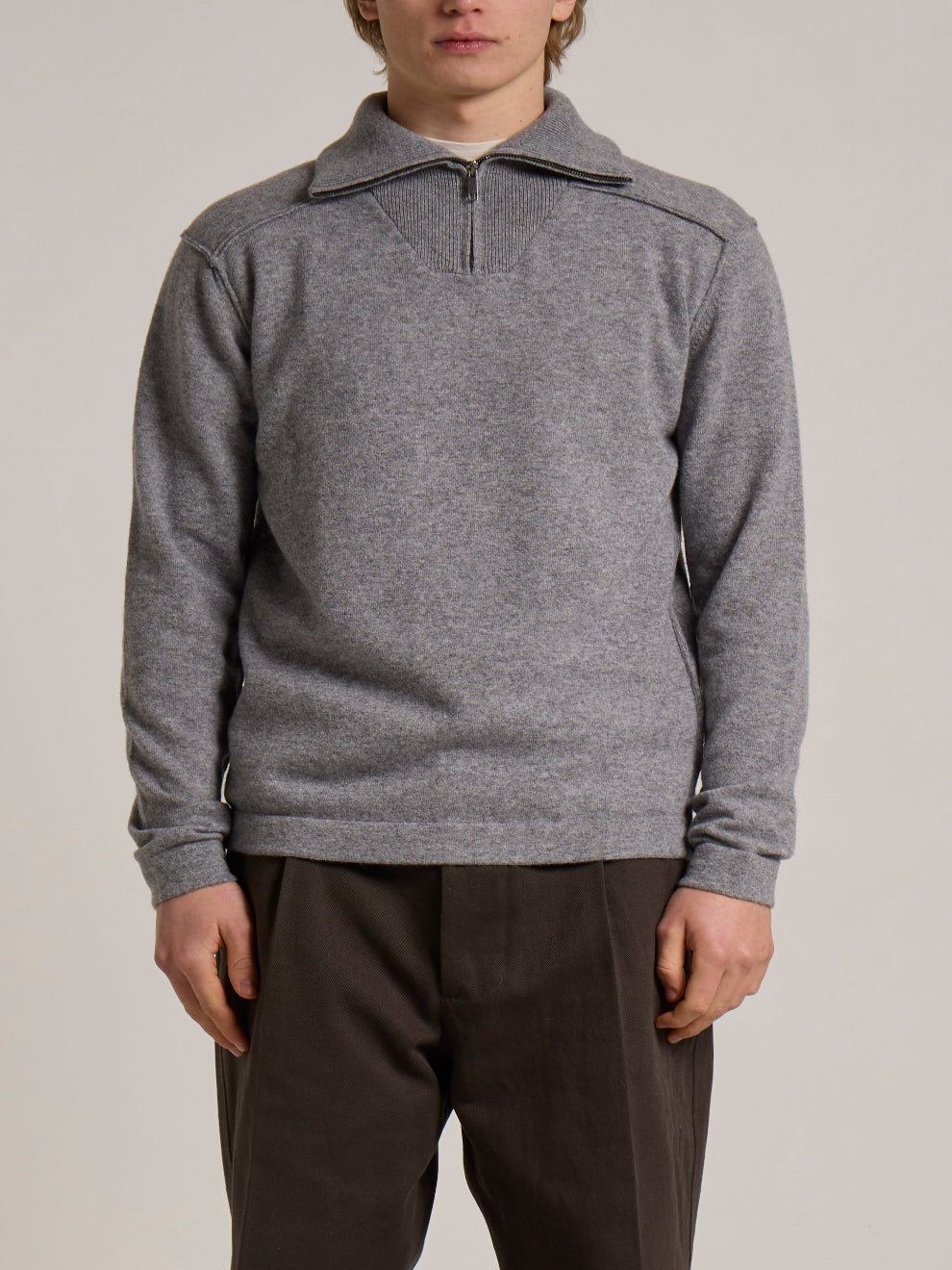 WOOL&CO – WOOL ZIPPED HALF NECK SWEATER WITH TUBOLAR FINISHING