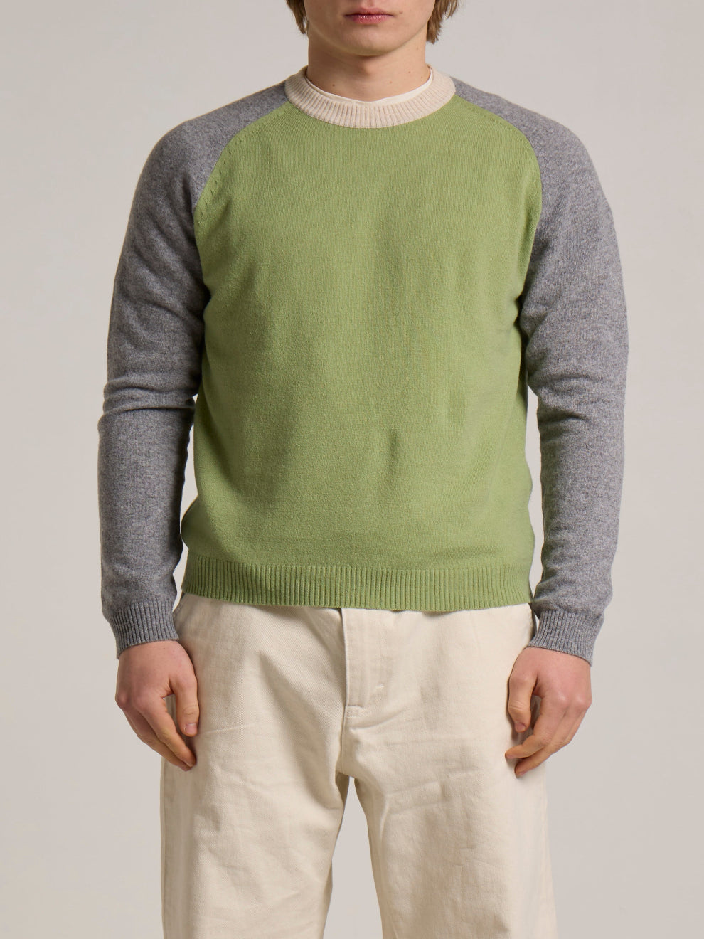 WOOL&CO – WOOL COLOUR BLOCK SINGLE JERSEY CREW NECK SWEATER