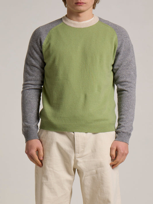 WOOL&CO – WOOL COLOUR BLOCK SINGLE JERSEY CREW NECK SWEATER