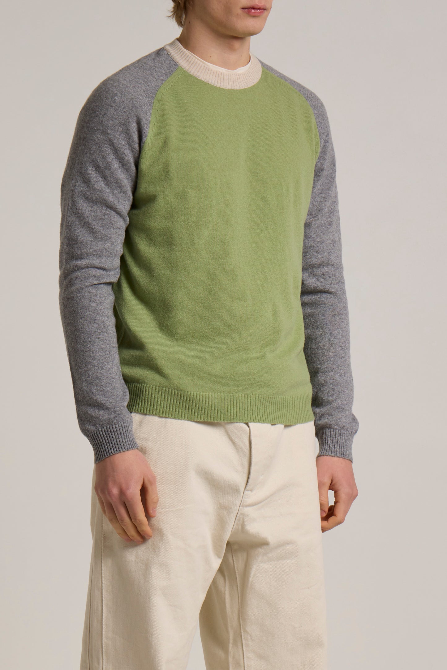 WOOL&CO – WOOL COLOUR BLOCK SINGLE JERSEY CREW NECK SWEATER