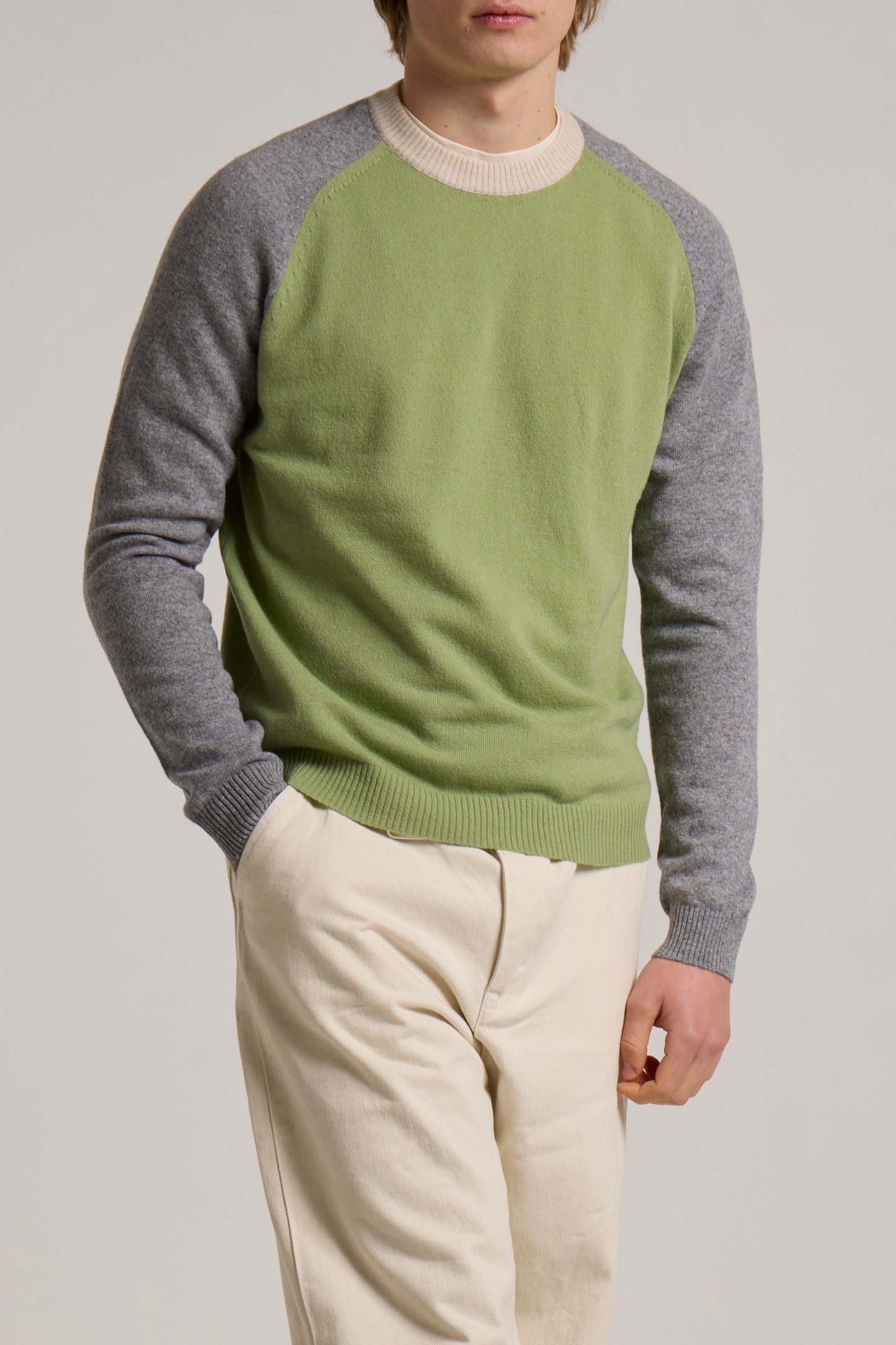 WOOL&CO – WOOL COLOUR BLOCK SINGLE JERSEY CREW NECK SWEATER