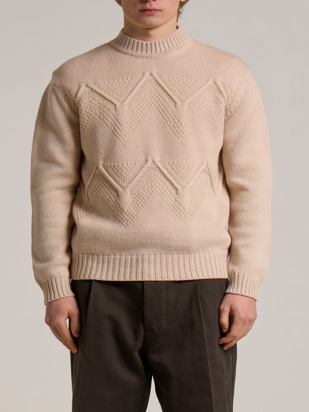 WOOL&CO – MERINO WOOL STRITCHED CREW NECK SWEATER