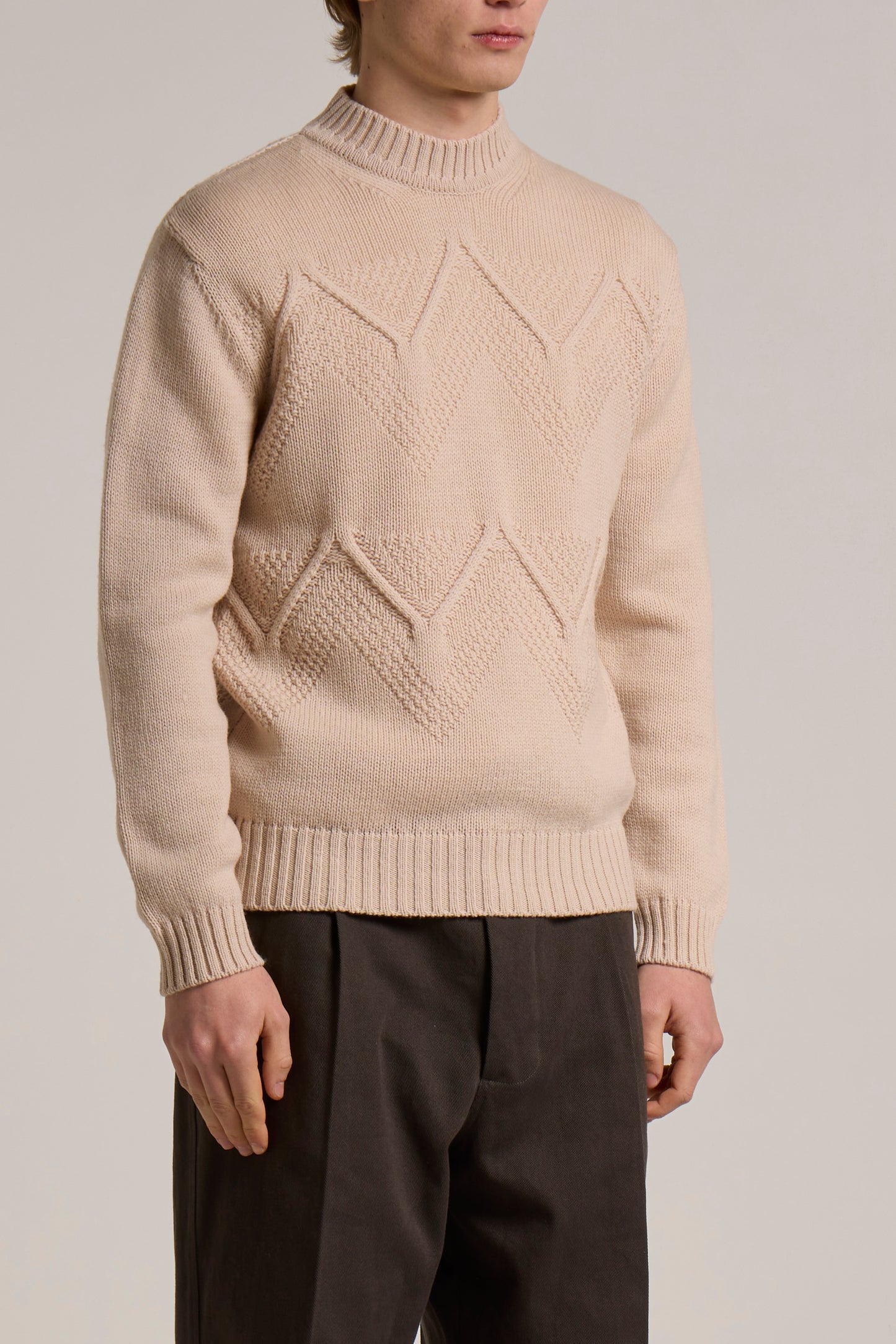 WOOL&CO – MERINO WOOL STRITCHED CREW NECK SWEATER
