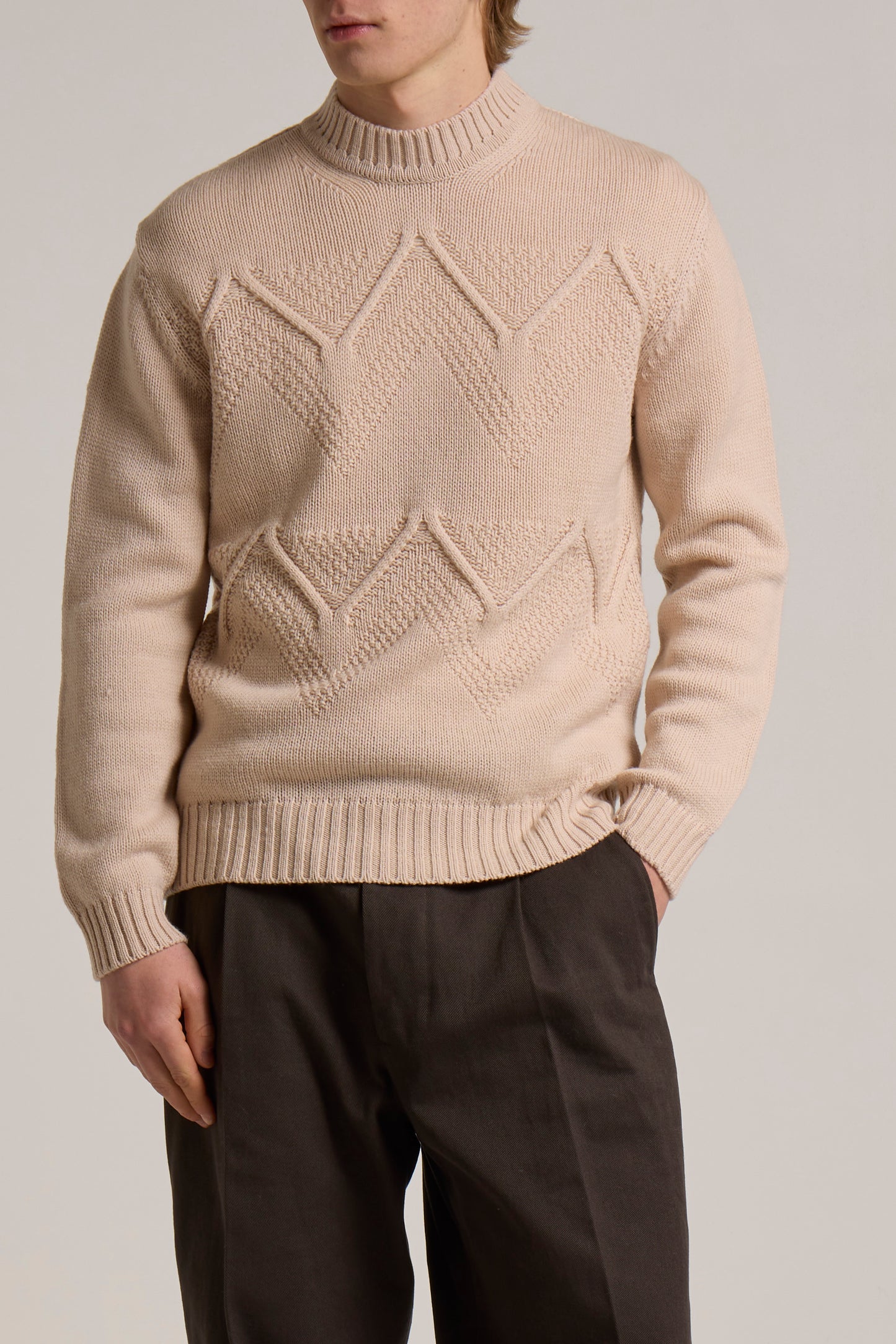 WOOL&CO – MERINO WOOL STRITCHED CREW NECK SWEATER