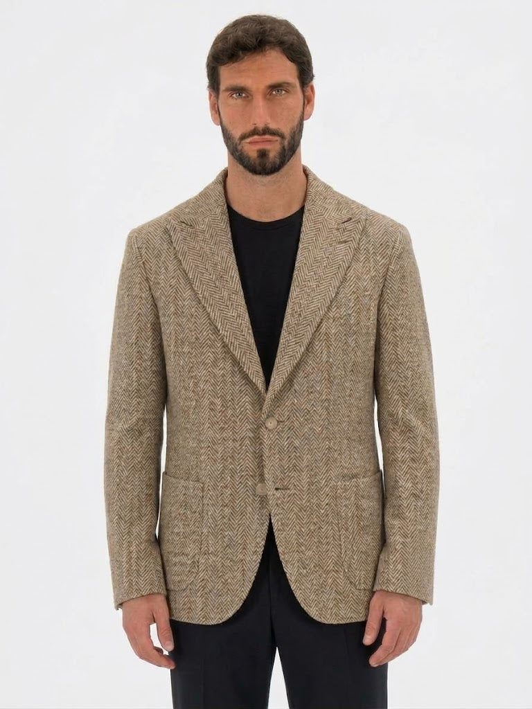 ROBERTO PEPE LUXURY – PURE WOOL HERRINGBONE BLAZER