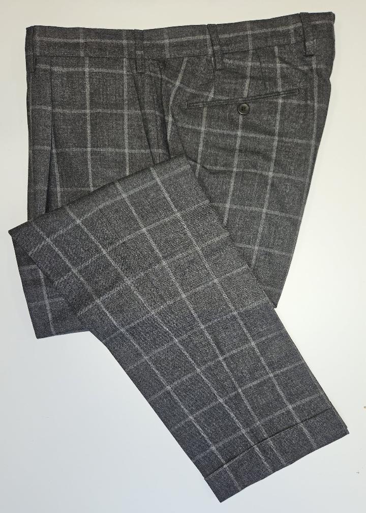 GERMANO 1952 - GREY CHECK VIRGIN WOOL CASHMERE BLEND TROUSERS