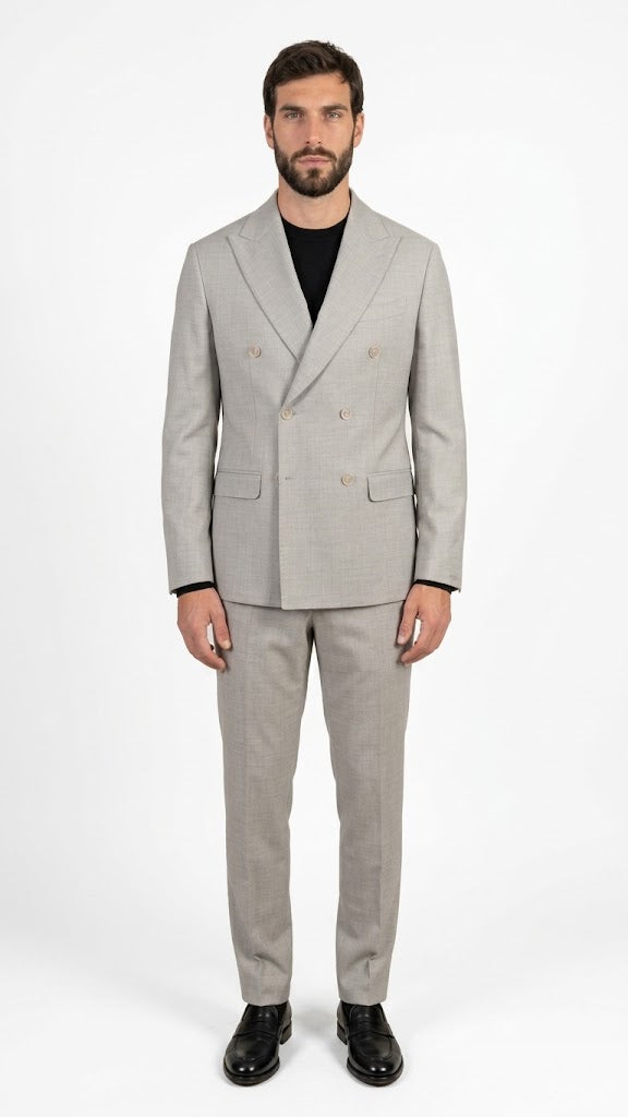 ROBERTO PEPE LUXURY – WOOL STRETCH SUIT WITH DOUBLE BREASTED BLAZER
