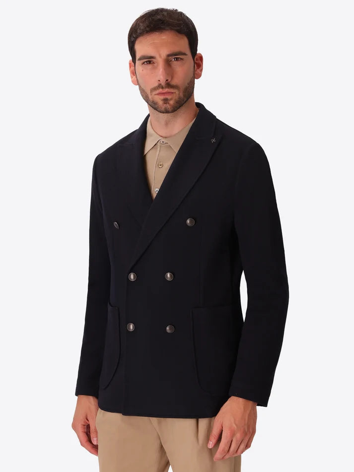 DISTRETTO 12 – DIAGONAL-WEAVE JERSEY DOUBLE-BREASTED JACKET TIEPOLO