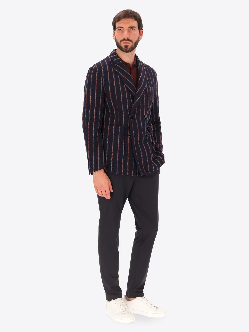 DISTRETTO 12 – DOUBLE-BREASTED WOOL BLEND JACKET WITH DOUBLE STRIPE BANGOR