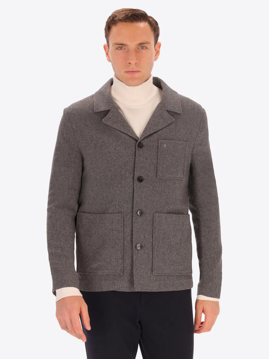 Male model wearing grey blazer by distretto12 