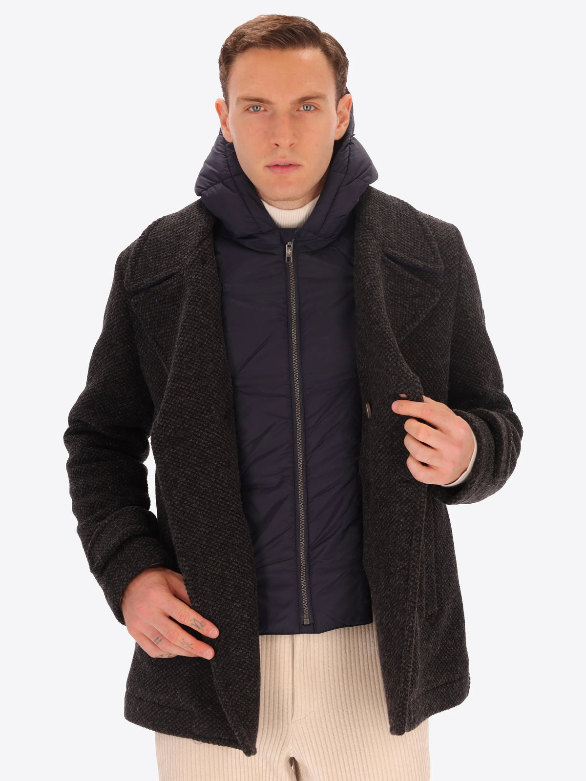 DISTRETTO 12 - WOOL BLEND PEACOAT BLASIUS WITH DETACHABLE BIB