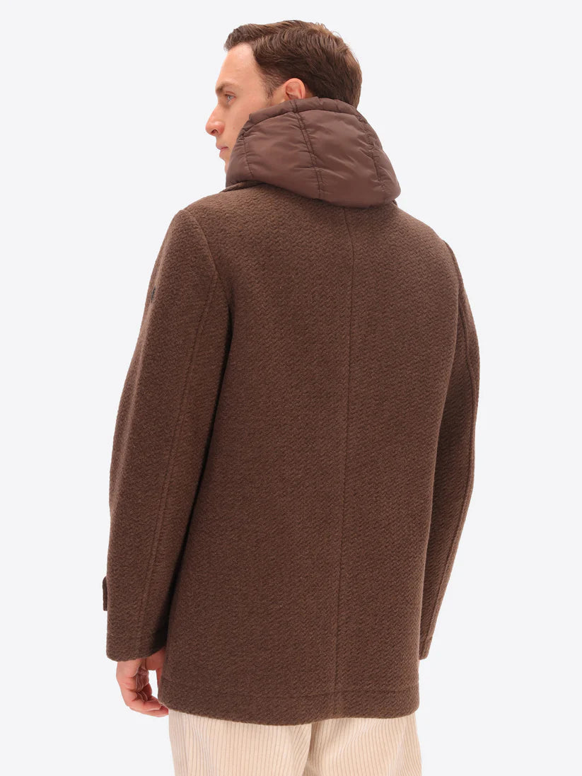 DISTRETTO 12 – BOILED WOOL BLEND PEACOAT PRESTON WITH DETACHABLE HOOD