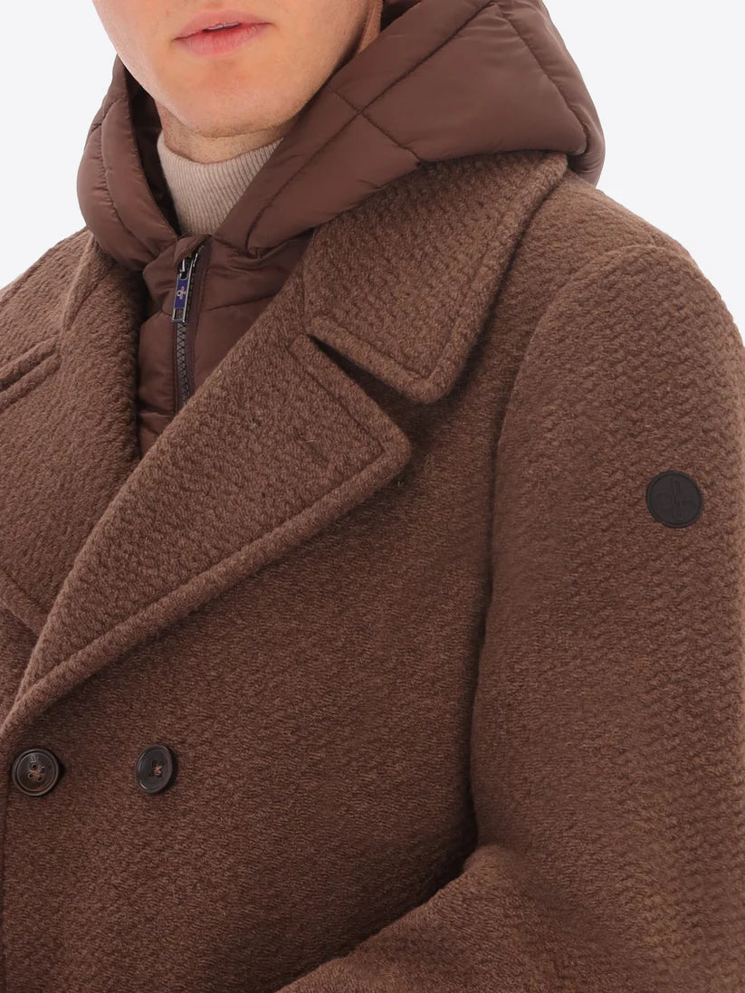 DISTRETTO 12 – BOILED WOOL BLEND PEACOAT PRESTON WITH DETACHABLE HOOD