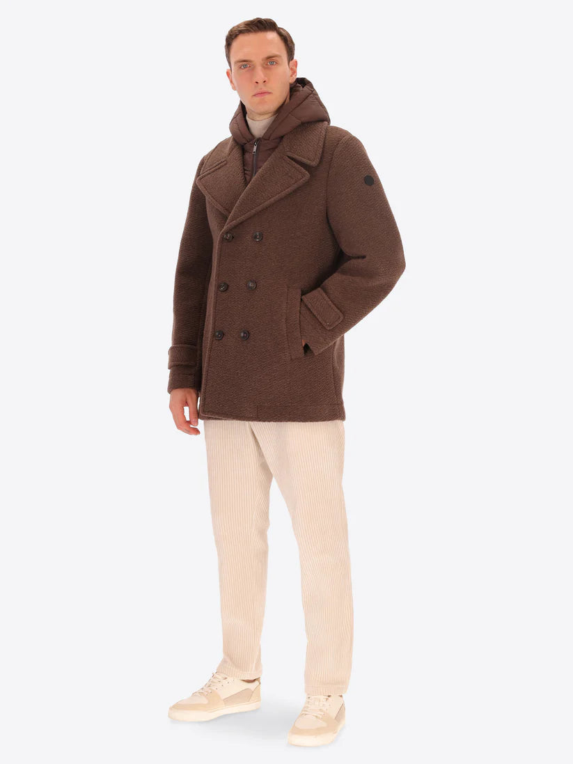 DISTRETTO 12 – BOILED WOOL BLEND PEACOAT PRESTON WITH DETACHABLE HOOD