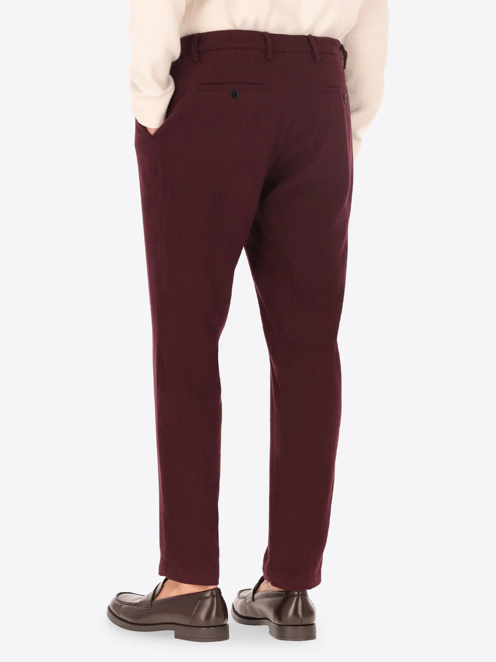 Maroon Wool Blend Distretto12 trousers on a male model with his back turned