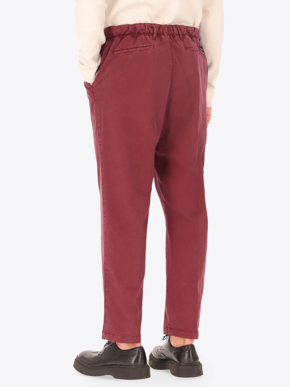 Maroon Cotton Blend Distretto12 trousers on a male model with his back turned