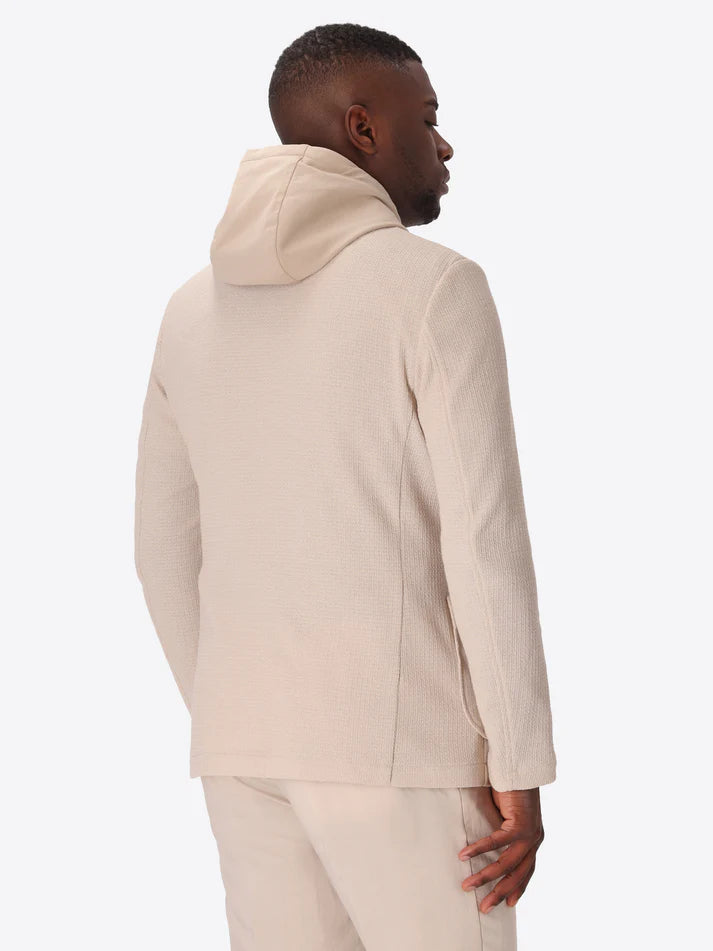 A picture of a model wearing Distretto 12 Jacket Rufino with hood from behind